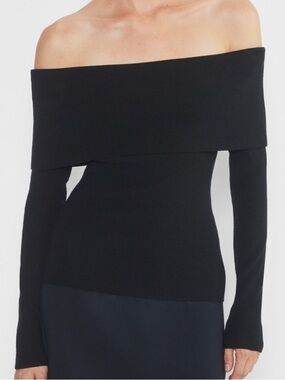 Wilfred Black Off-the-Shoulder Fold-Over Sweater